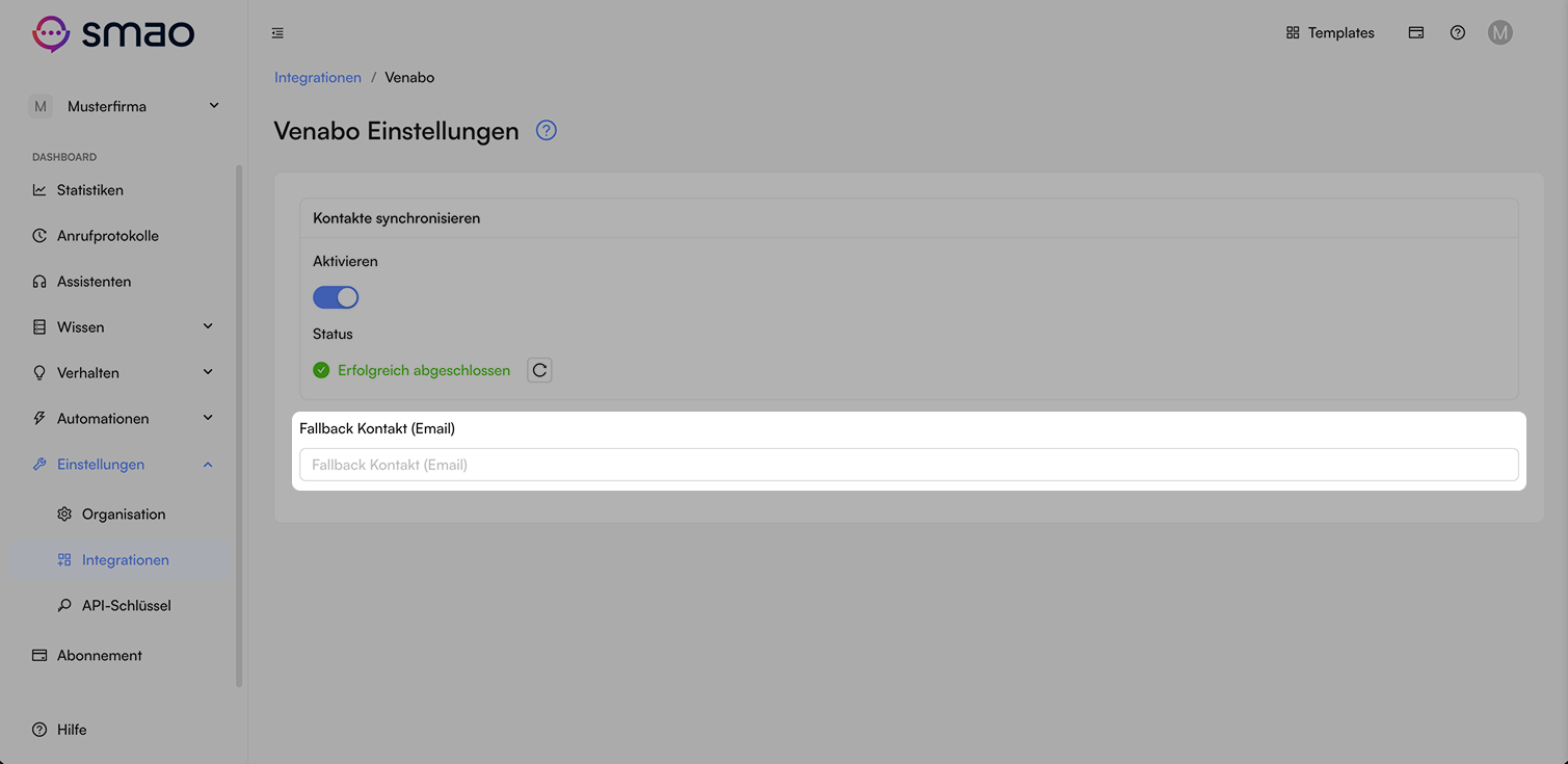 Screenshot: Fallback-Kontakt