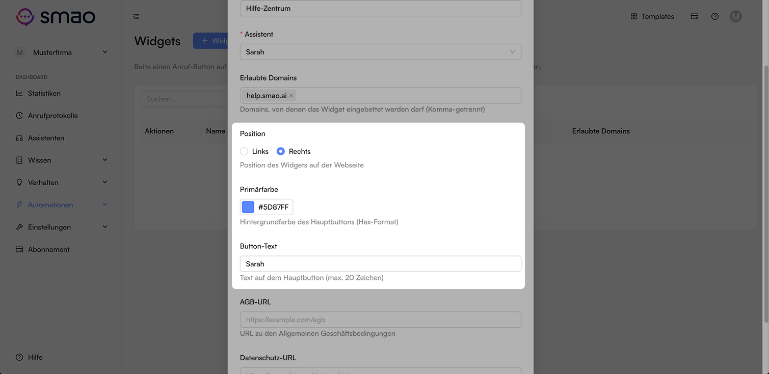 Screenshot: Erscheinungsbild des Widgets